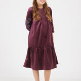 שמלת קטיפה עם רקמת פרחים - בורדו