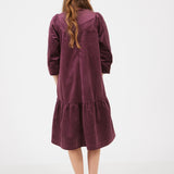 שמלת קטיפה עם רקמת פרחים - בורדו