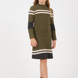 שמלת סריג פסים ספורטיבית - זית