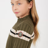 שמלת סריג פסים ספורטיבית - זית