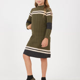 שמלת סריג פסים ספורטיבית - זית