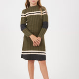 שמלת סריג פסים ספורטיבית - זית