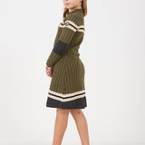 שמלת סריג פסים ספורטיבית - זית