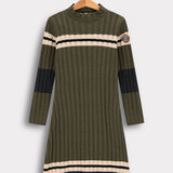 שמלת סריג פסים ספורטיבית - זית
