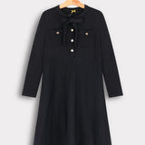 שמלת סריג עם כיסים - שחור