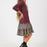 שמלת קומות מנומרת - בורדו