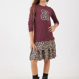 שמלת קומות מנומרת - בורדו