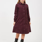 שמלת קורדרוי מכופתרת - בורדו