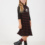 שמלת פסים עם קפוצ'ון - בורדו