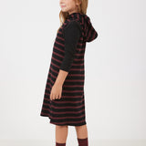 שמלת פסים עם קפוצ'ון - בורדו