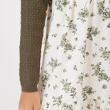 שמלה פרחונית בשילוב סריג - זית