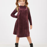 שמלת קטיפה משולבת - בורדו