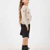 סוודר בשילוב פרחים סרוגים - בז'