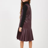 שמלת סרפן דמוי עור - בורדו