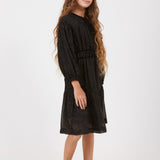 שמלה עם עיטורי קטיפה - שחור