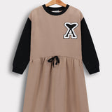 שמלה בשילוב סרט קשירה - בז'