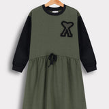 שמלה בשילוב סרט קשירה - זית