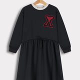 שמלה בשילוב סרט קשירה - שחור