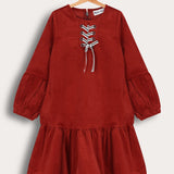 שמלת קורדרוי עם שרוכי קשירה - חמרה