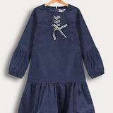 שמלת קורדרוי עם שרוכי קשירה - נייבי