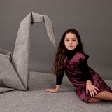 שמלת סרפן עם רקמה - בורדו