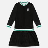 שמלת קטיפה בשילוב ריב - שחור