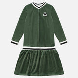 שמלת קטיפה בשילוב ריב - ירוק