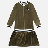 שמלת קטיפה בשילוב ריב - זית