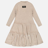 'שמלת שרוול ארוך עם קומות - בז