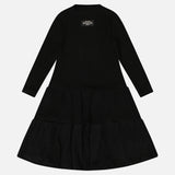 שמלת שרוול ארוך עם קומות - שחור