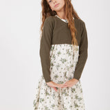 שמלה פרחונית בשילוב סריג - זית