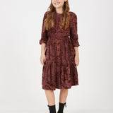 שמלה עם פרחים מקטיפה - בורדו