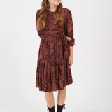 שמלה עם פרחים מקטיפה - בורדו