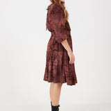 שמלה עם פרחים מקטיפה - בורדו