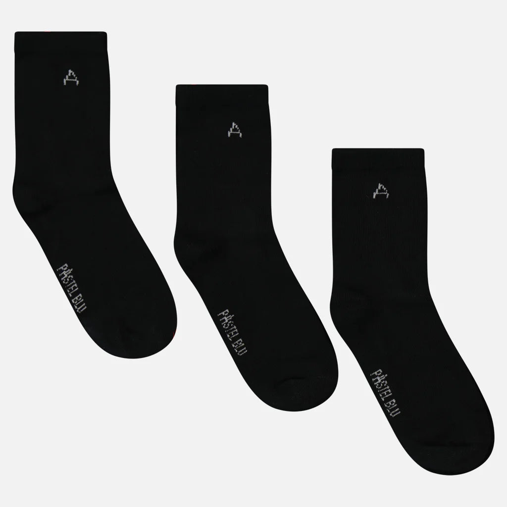 שלישיית גרבי בנים חלק פסטל - שחור 35-38