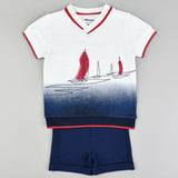 חליפת מפתח וי עם הדפס - נייבי