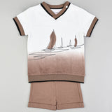 חליפת מפתח וי עם הדפס - חום