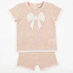 סט בייבי  סריג פפיון - ורוד 24-30