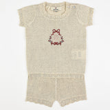 סט סריג לוגו בייבי - בז׳ 0-3