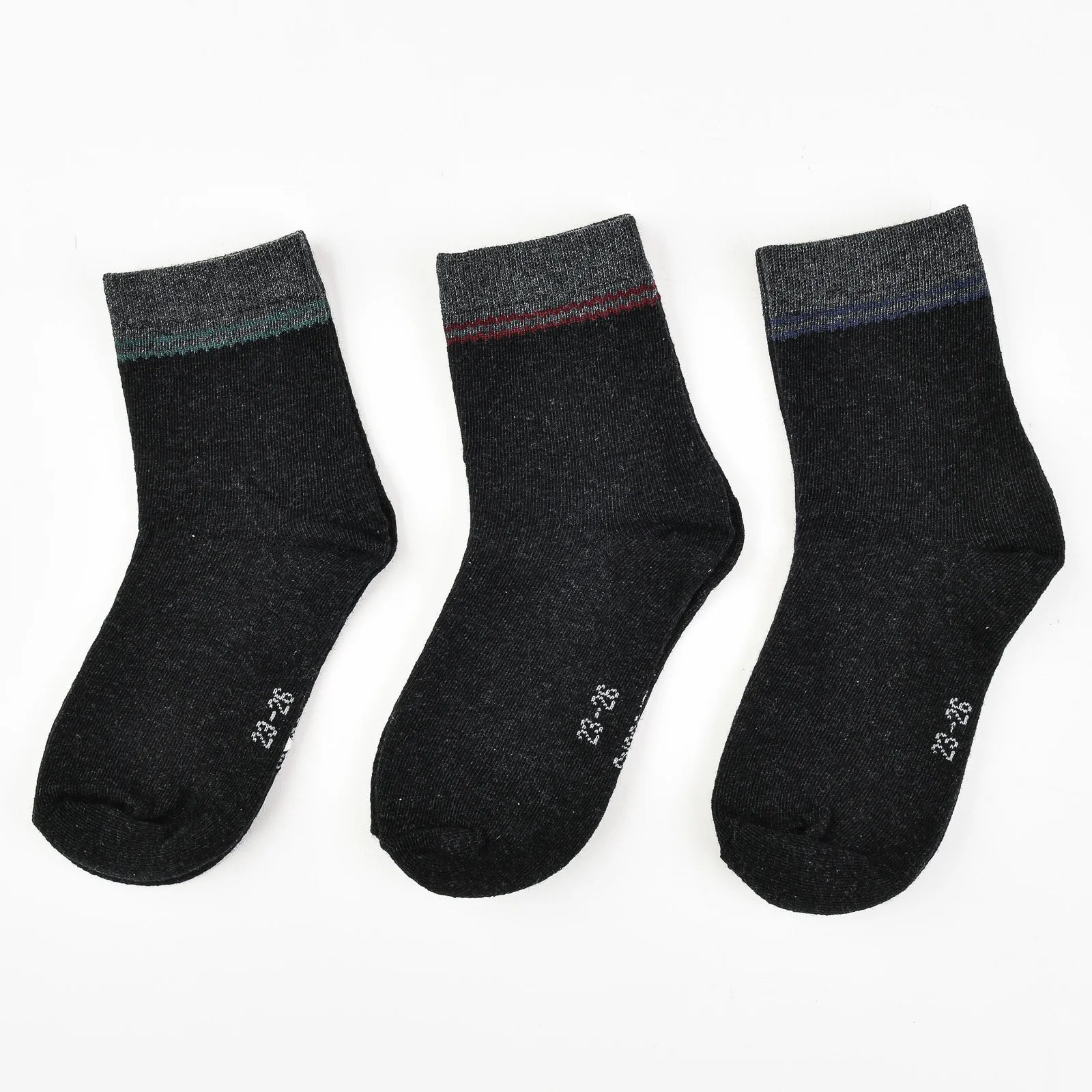 שלישיית גרבי בנים סיבים - שחור 35-38