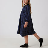 שמלה פרחונית עם צווארון קטיפה - נייבי