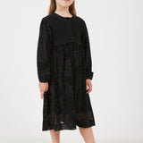 שמלת הדפס קטיפה בשילוב סריג - שחור