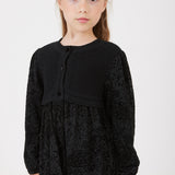 שמלת הדפס קטיפה בשילוב סריג - שחור