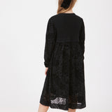 שמלת הדפס קטיפה בשילוב סריג - שחור