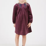שמלת קטיפה עם רקמת פרחים - בורדו