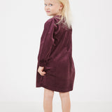 שמלת קטיפה עם רקמת פרחים - בורדו