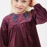 שמלת קטיפה עם רקמת פרחים - בורדו