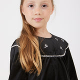 שמלת קטיפה עם פרחים - שחור