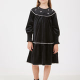 שמלת קטיפה עם פרחים - שחור