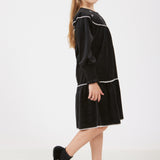 שמלת קטיפה עם פרחים - שחור